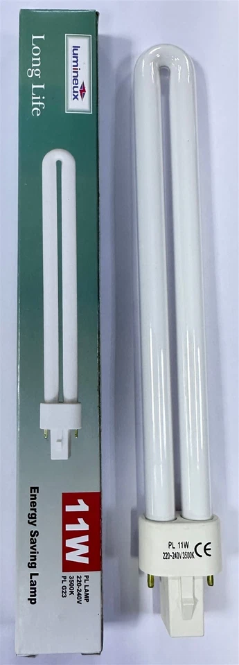 2x 11W G23 2 pin Low Energy CFL PL-S PLS Stick Light Bulbs 3500K White Lamp - Image 2 of 2