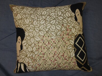 New TAPESTRY Asian Theme 19 x 19 PILLOW by ART DE LYS FRANCE - Gold FLOWERS