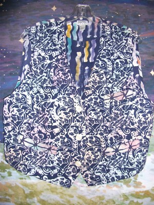 Vintage 1980s ESPRIT Sport Batik Cotton Vest Oversized M Top Buttons Pockets