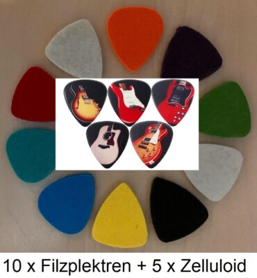 10 Filzplektren + 5 Zelluloid Plektren ***NEU*** sehr schöne Motive