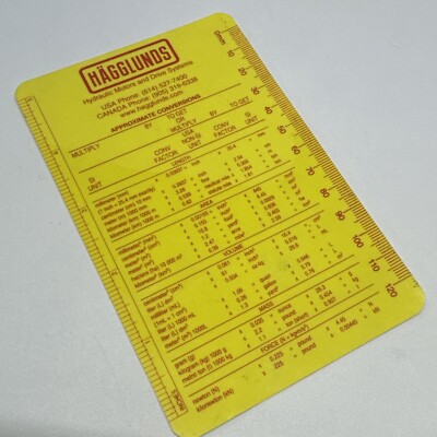 Hagglunds Engineering Hydraulic Pump & Motor Conversion Diagram Ruler Chart