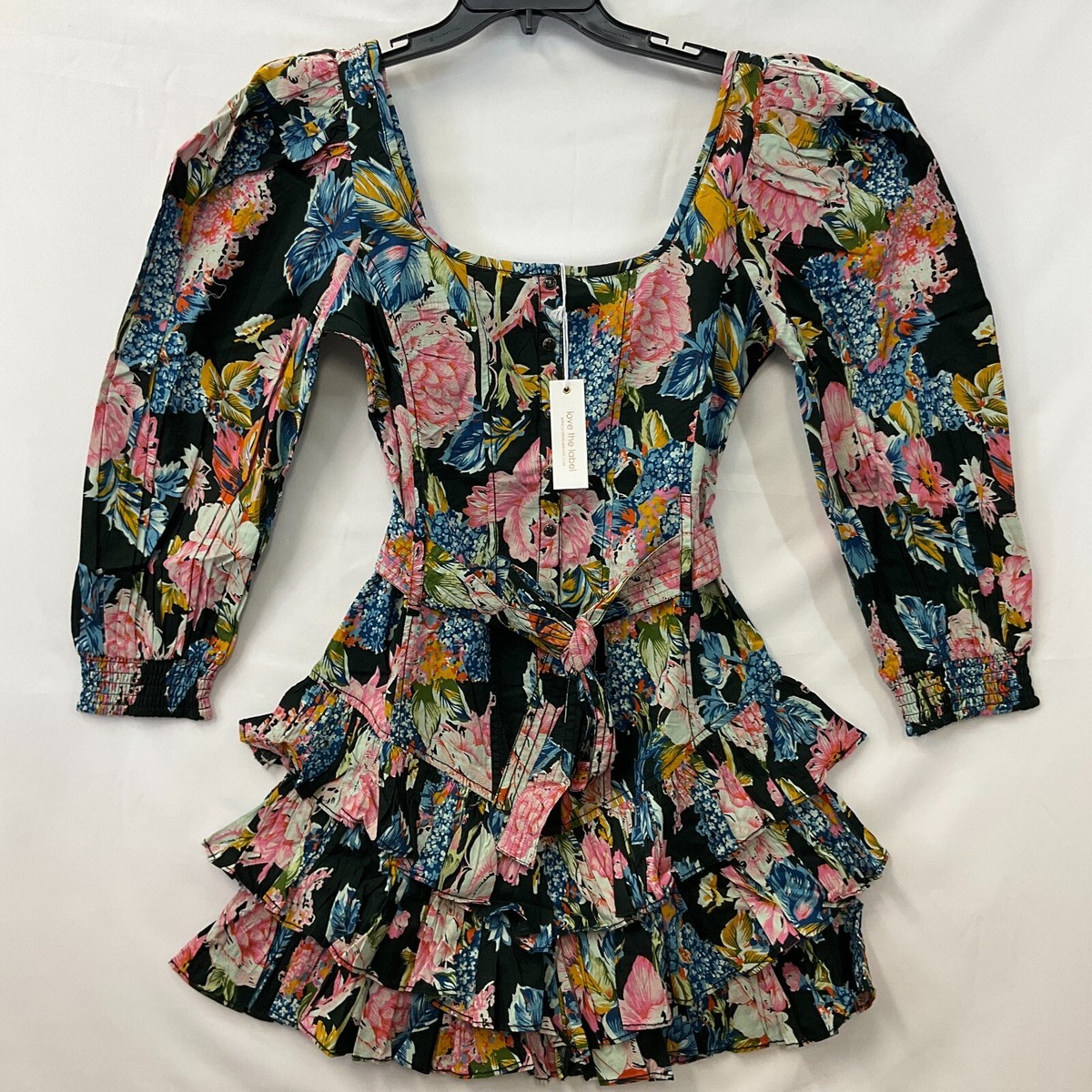 Love The Label Mini Dress Womens Size S Multicolor Floral Belted Long  Sleeve | eBay