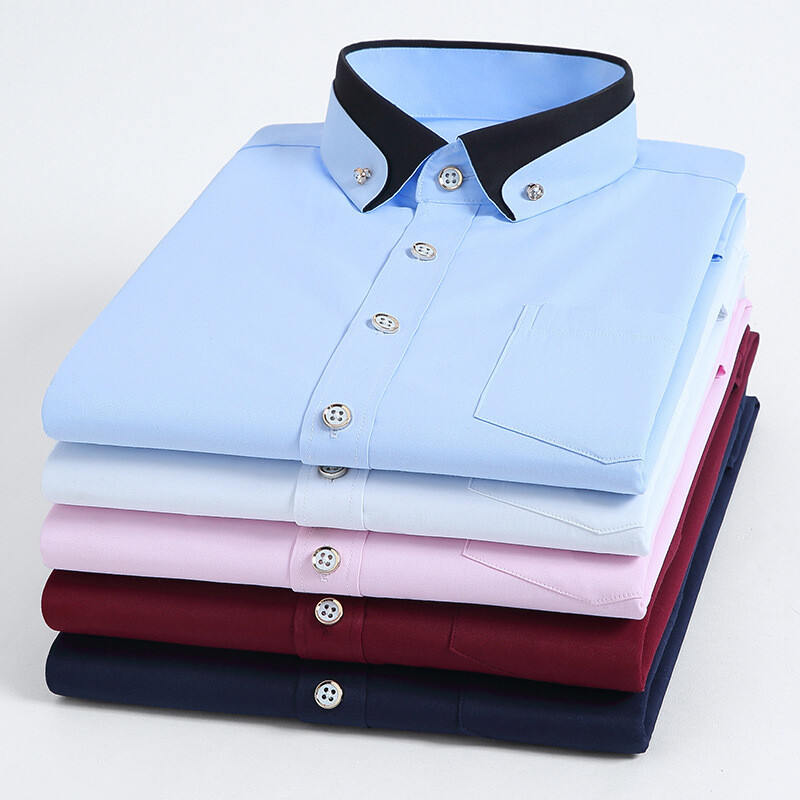 Mens Dress Shirts Formal No Ironing Elastic Long Sleeves Business Casual  Shirts | eBay