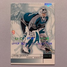Vesa Toskala Evgeni Nabokov 2002-03 Upper Deck Mask Collection Promo MISCUT