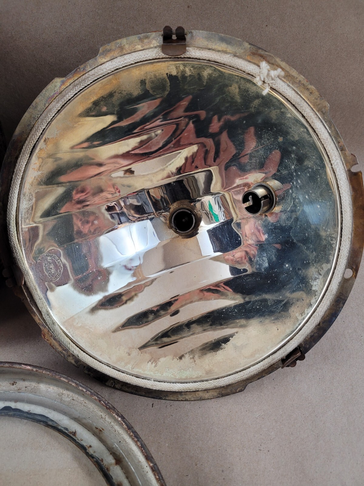Antique 9" Headlight Search Light Lamp American Flatlite Reflector Glass Lens