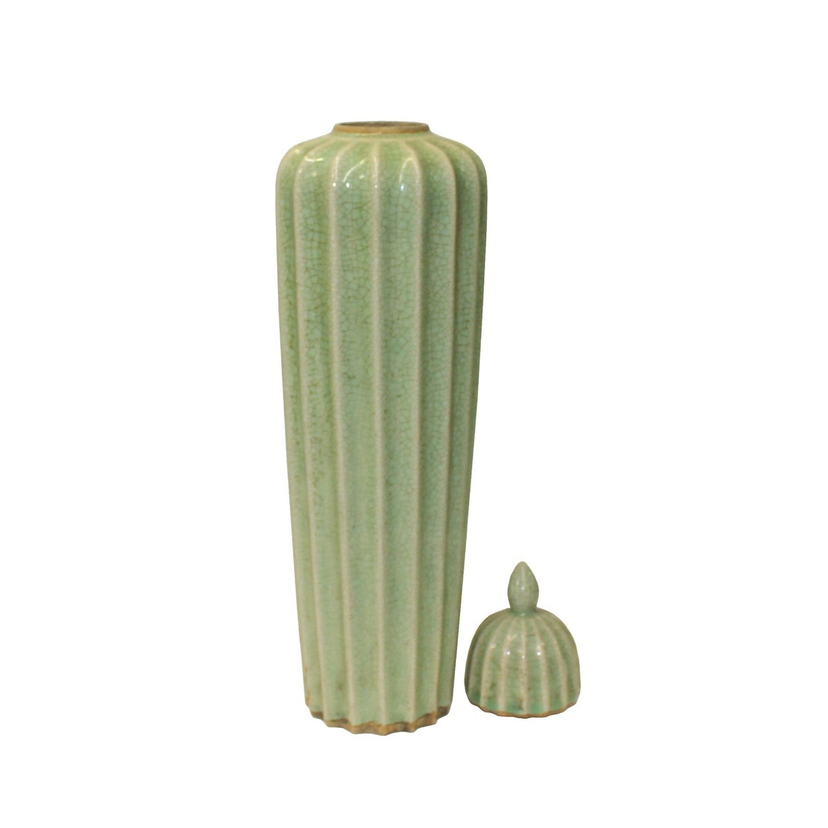 Chinese Ceramic Crackle Pattern Narrow Round Celadon Green Jar ws1068S Chinese Ceramic Crackle Pattern Narrow Round Celadon Green Jar ws1068S