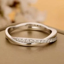 0.50 CT Round Cut Twisted Moissanite Eternity Wedding Band Solid 14k White Gold