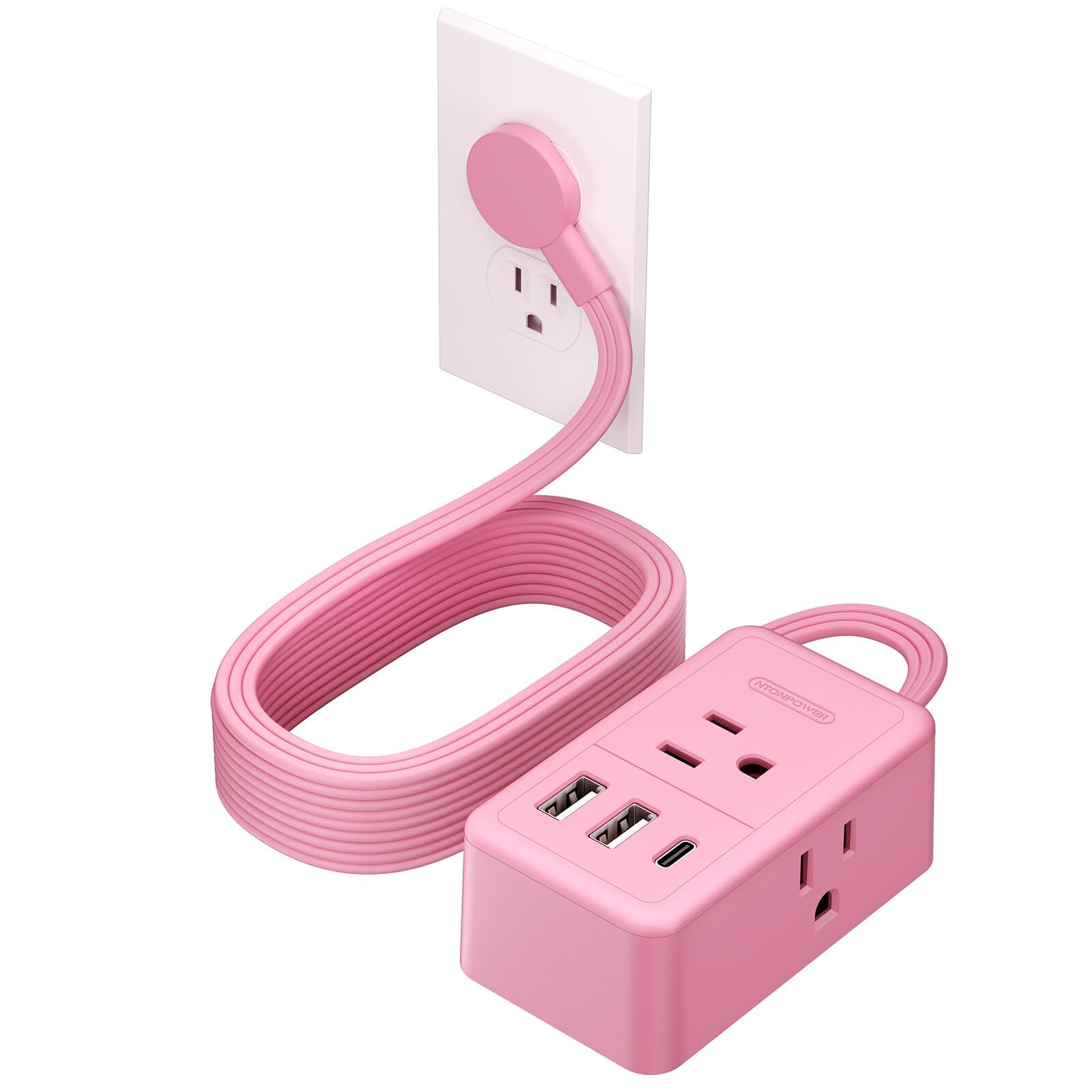 Pink Extension Cord 10 ft Pink Power Strip Extension Cord Flat Wall Plug with...