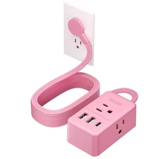 Pink Extension Cord 10 ft Pink Power Strip Extension Cord Flat Wall Plug with...