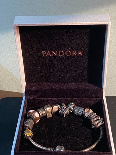 PANDORA BRACELET 12 CHARMS &amp; Spacers 925 Sterling ALE 8.3" / 21 cm Barrel eBay