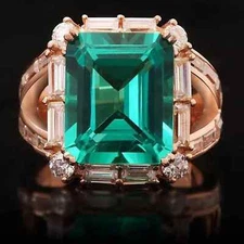 5.50 Ct Emerald Cut Natural Emerald & Diamond Anniversary Ring 14k Rose Gold 8