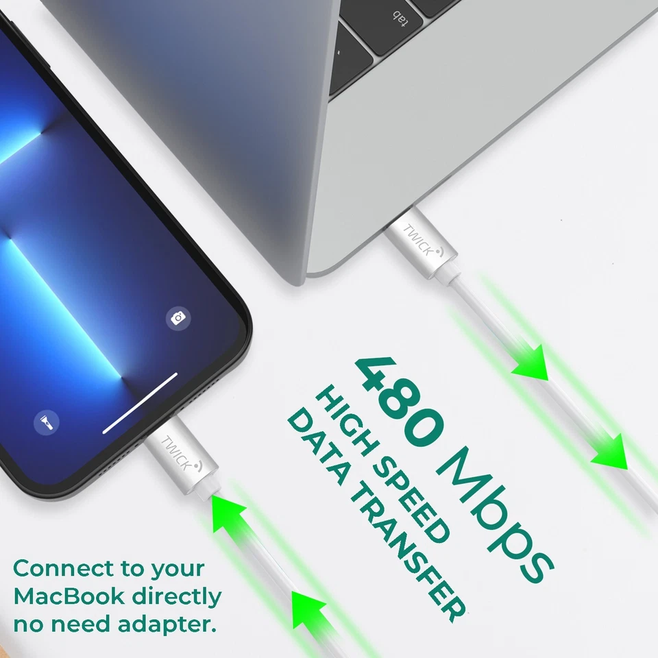USB C to iPhone Fast Charger Cable - 2 Meter, USB Type C Data transfer Lead 2M - Image 3 of 4