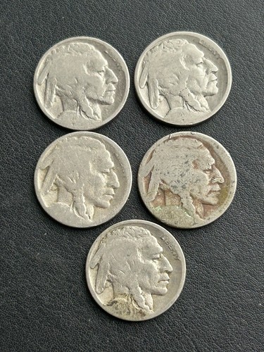 5 Vintage Buffalo Nickels Dateless