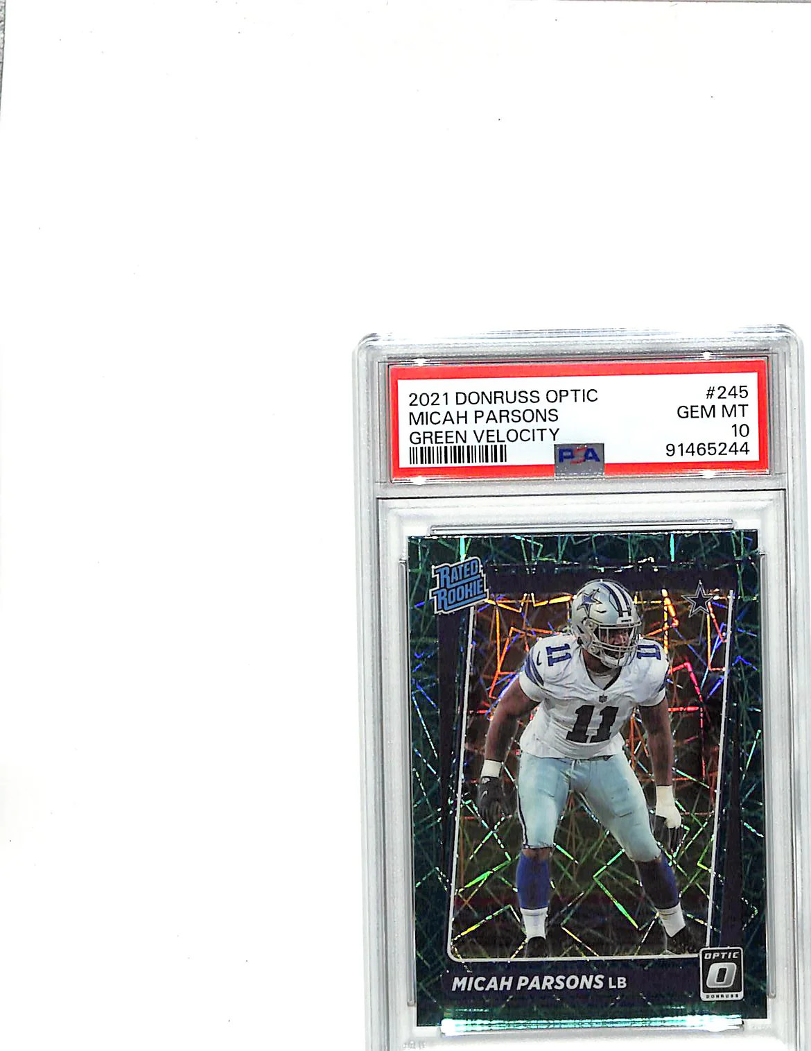 2021 Donruss Optic Micah Parsons Rookie Green Velocity #245 PSA 10 Cowboys