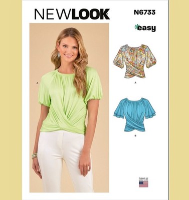 New Look Pattern N6733 Wrap Top Flared or Puff Sleeves Back Ties XS-XXL Uncut