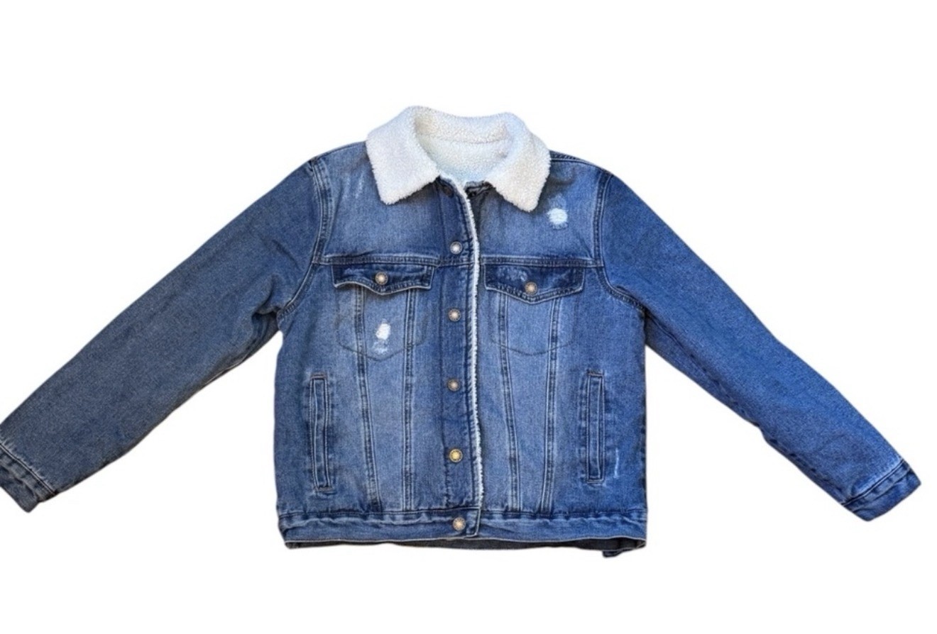 Collared Button Sherpa Lined Distressed Jacket Wo… - image 1