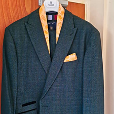 Cavani Men’s 3 Piece Green Check Tweed Slim Fit Suit 50R Chest 40R