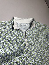 San Soleil Shirt Women's Large Green Blue White Chain 1/4 Zip Pullover UPF 50