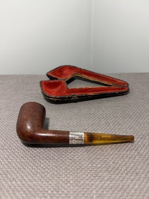 Antike Pfeife Sterlingsilber 1903 Nussbaumholz Bakelit mit Schilf London