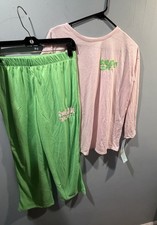 New Youth Girls 2 Pieces Cat  Jack Pajama Set Size XL 14 Green Pink