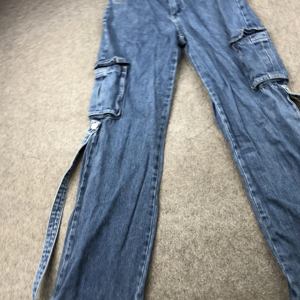 Forever 21 牛仔裤女式 26 工装宽腿实用侧肩带 Y2K 垃圾裤 — 第 3/4 张图片