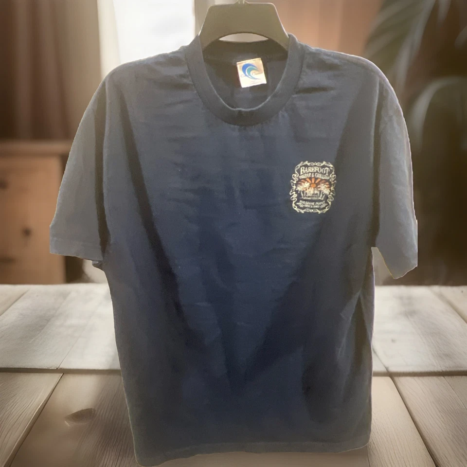 Camiseta BAREFOOT BAR & GRILL Paradise Point San Diego CA GRANDE 2 Lados Azul 1962 Foto 2 de 4