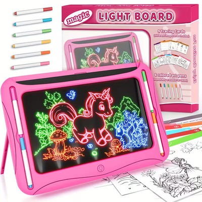 LED Light-Up Drawing Writing Doodle Board, Learning Travel Toy with 9 Double-