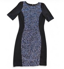 Elie Tahari for DesigNation Blue Black Tweed Panel Sheath Dress - US Size 2