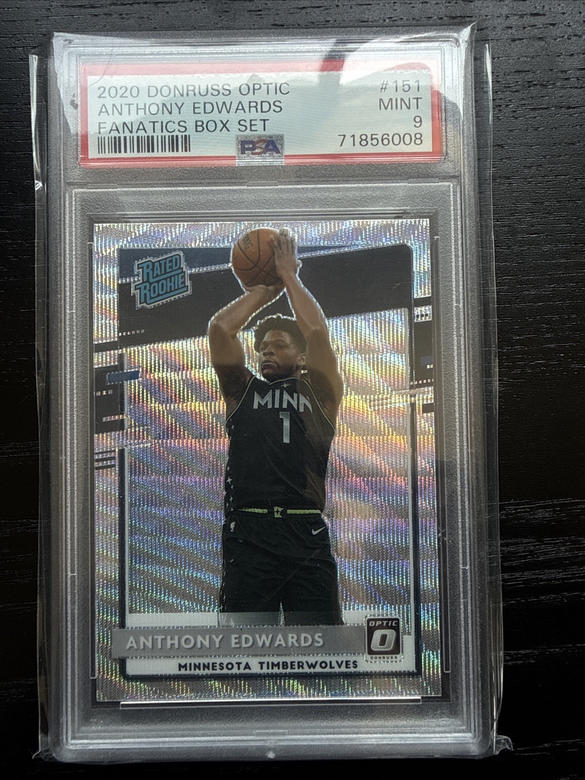 2020-21 Donruss Optic Fanatics Box Set Anthony Edwards Silver Wave Prizm PSA 9