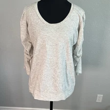 Dolan by Anthropologie Speckled Oatmeal Scoop Neck Tee w Ruched Sleeves M