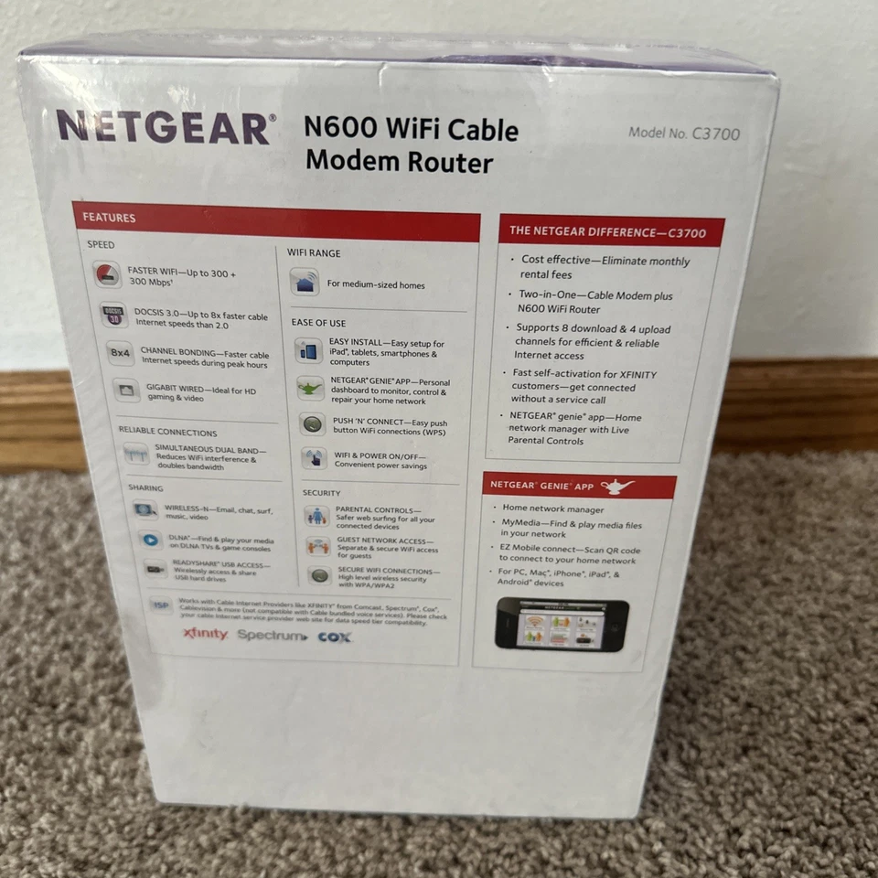 Netgear N600 WiFi Cable Modem Router Dual Band Gigabit DOCSIS 3.0 C3700 - Image 2 of 4
