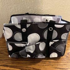 Thirty-one Organizing Utility Tote Bag Black White Paparazzi Dot Pockets Beach