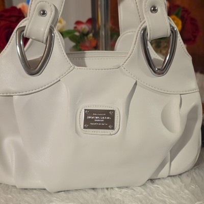 Michael Kors White Satchel Top Handle Bag Double Handles Silver Hardware Logo