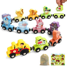 Montessori Toys, Magnetic Wooden Animal Train Set for Toddlers, 11 Pieces, Educa