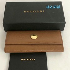 BVLGARI 6 Key Case Brown Leather with Gold Hardware