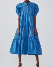 ZARA Woman SZ M Long Dress  Poplin Cobalt Blue  