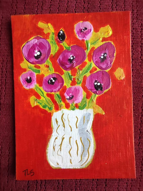 ACEO Original Painting, Flowers, Abstract, 2.5 x 3.5, Flower Bouquet, Acrylic