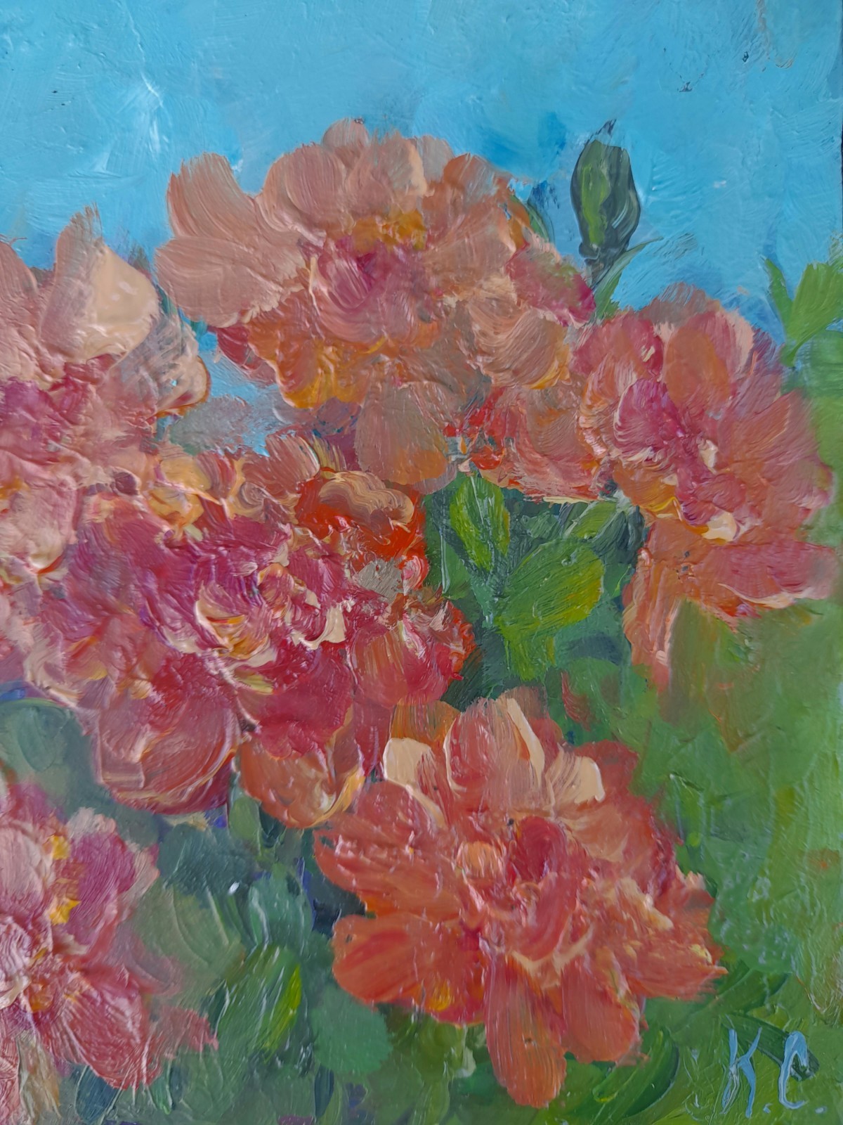 marigold original oil painting, marigold small painting, flower oil painting
