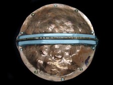 TA03164 VINTAGE 1985  ABSTRACT ART  FASHION COPPERTONE METAL BELT BUCKLE