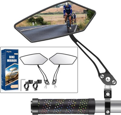 Bike Mirror 1 Pair, [New Version] HD Wide Angle Large 2 PCS-Black, Black 