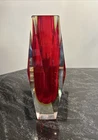 Vintage MANDRUZZATO MURANO Red & Yellow Faceted Vase 1960 12"