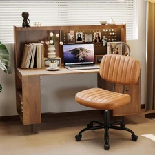 Small Armless Home Desk Executive Chair with Low Back for Small Space, Height...