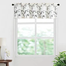 Country Style Valances for Farmhouse, Vine Embroidered Faux Linen Curtain Pan...
