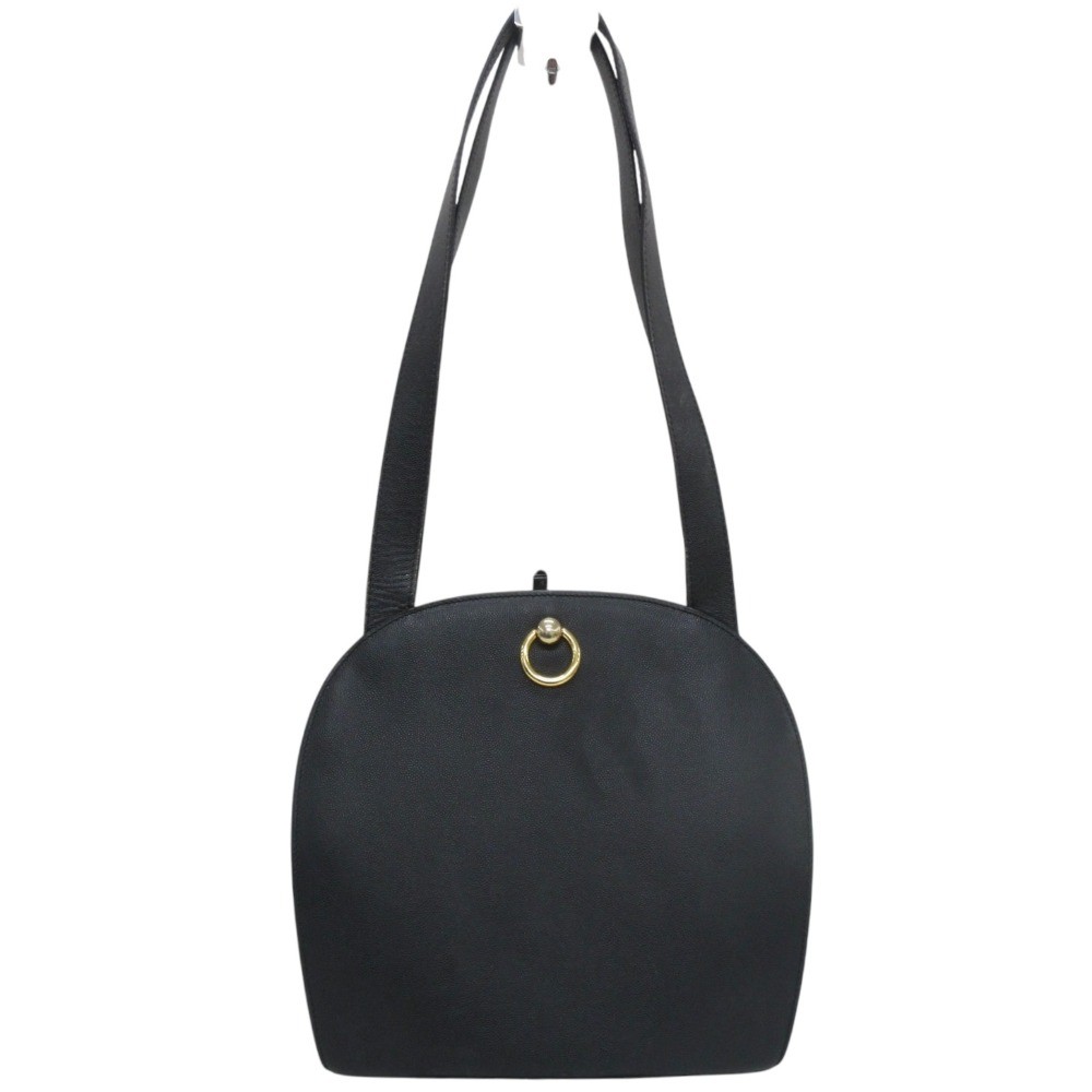 Vintage Celine Black Leather Shoulder Bag with Gold Hardware Y0720