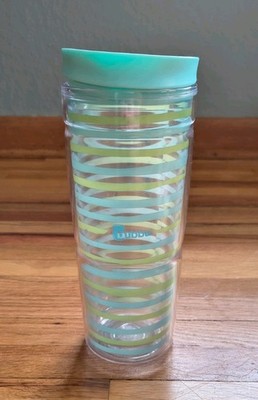 24 oz Bubba Insulated Plastic Tumbler Clear 'Seaside Stripes' Blue&Green w/ Lid
