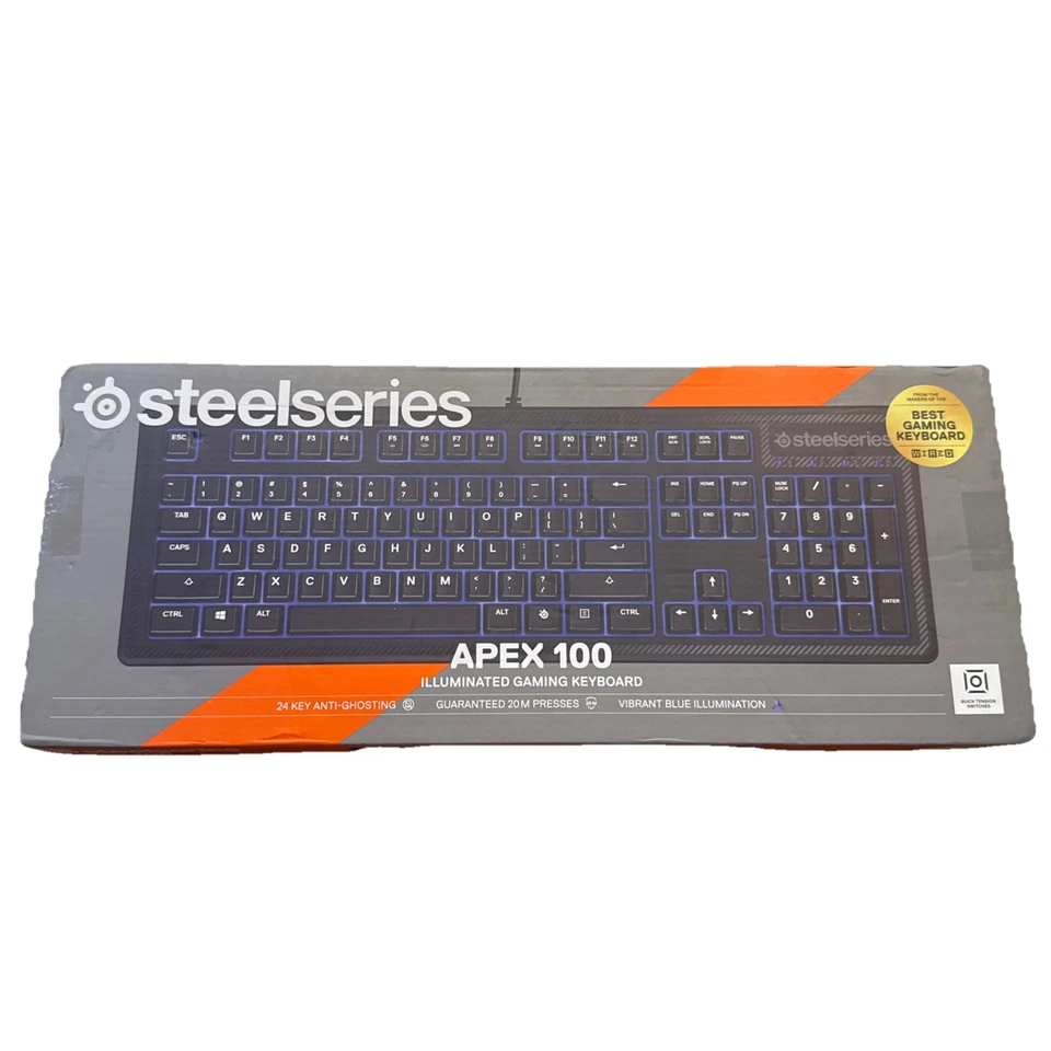 SteelSeries Apex 100 Gaming Keyboard - Tactile & Silent - Blue LED Backlit - Image 2 of 4