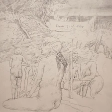 Wolfgang Peuker Bansin Strand Leipzig School Signed Pencil Drawing 1978