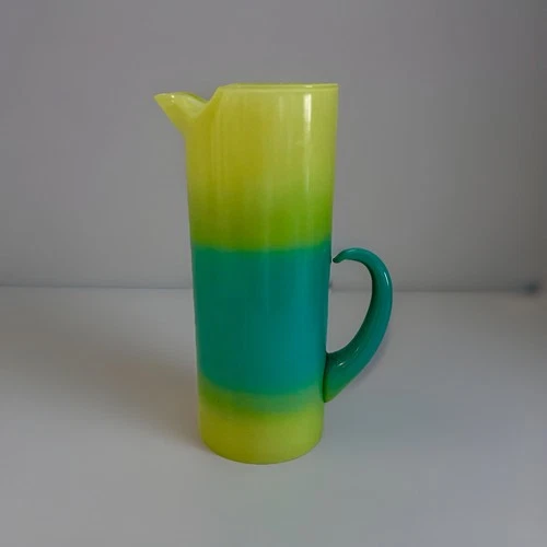 Vintage WV glass Blendo pitcher Turquoise Yellow green twist