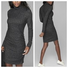 Athleta Malaga Turtleneck Midi Dress Size Large Ruched Side Dark Gray Heather