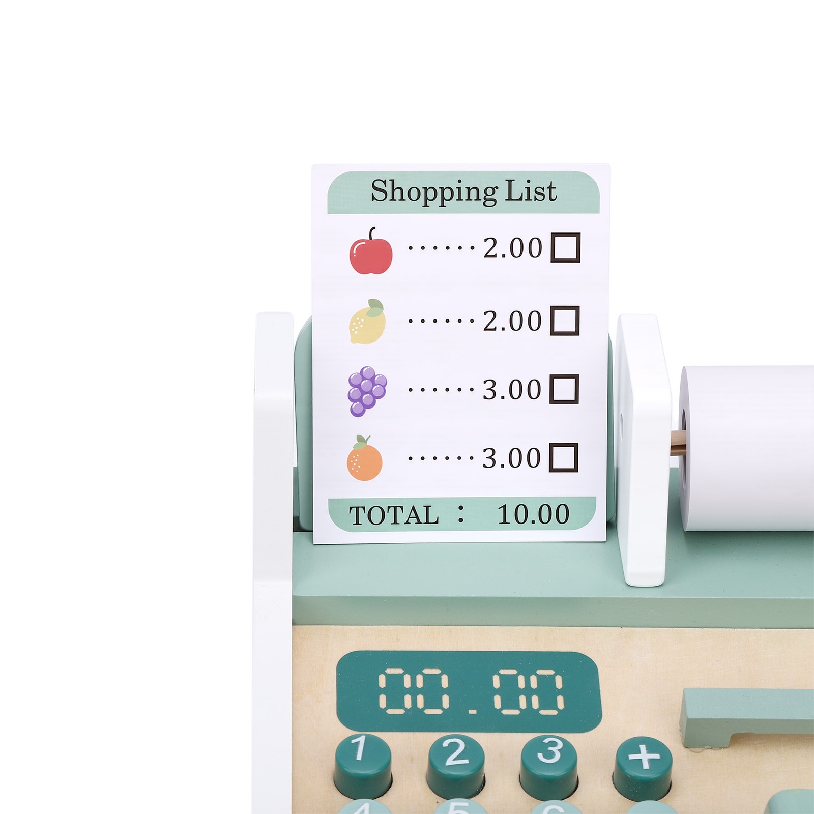 как выглядит Wooden Cash Register Toy for Kids, Play Money Scanner Set, Educational Role US фото